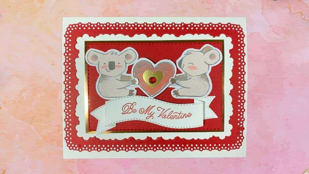 cute Valentines card featuring koala bears holding a heart from Dec 2020 Paper Pumpkin kit